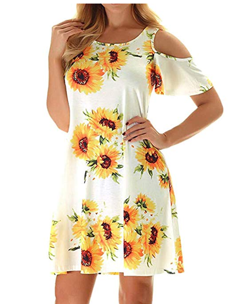 Sunflower Print Dress Ladies Summer Casual Mini Dress – Ncocon