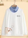 Long Sleeve Cartoon Cat Fish Bone Sweatshirt For Women