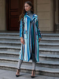 Advanced Phlegmatic Color-Stripe Midi Overcoat