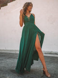 Green Lace Split-joint Backless Maxi Dress