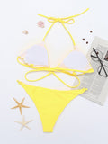 Criss Cross Solid Color Bikinis Bandage String Halter Thong  Swimsuits