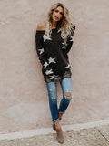 Romantic Printed Off-the-shoulder Sweater Tops