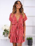 Red Summer Sexy Floral Print Skirt Mini Dresses