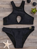 Black High Leg Halter Bikini Set