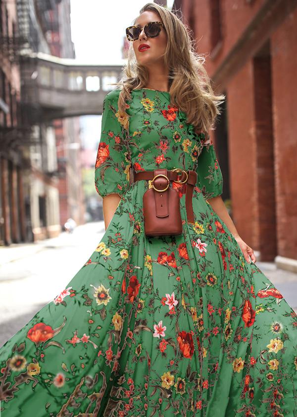 Floral Round Neck Half Sleeves Bohemia Maxi Dress – Ncocon