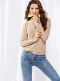 Noble Color Knitting Hight Collar T-shirt Top