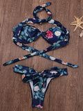 Wrapped Chest Bikini Sets Bare Neck String Printed Swimwear