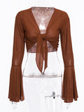 Romantic Flared Sleeves Bonage Blouses&shirts Tops