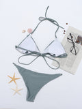 Criss Cross Solid Color Bikinis Bandage String Halter Thong  Swimsuits