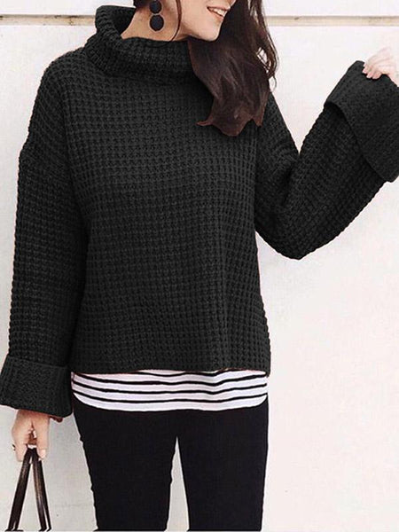 Advanced Color Knitting High-neck Sweater Tops