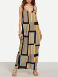 Sexy Summer Yellow Plaid Spaghetti Straps V Neck Maxi Dress
