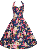 Plus Size Floral Printed Vintage Gown Dress